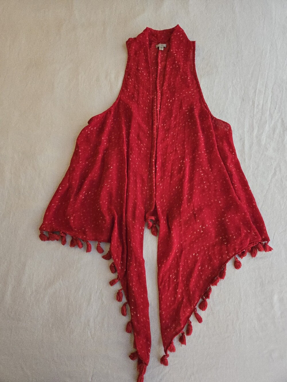 Ecote Urban Outfitters Red Tassel Hem White Flecked Draped Vest Festival EB5